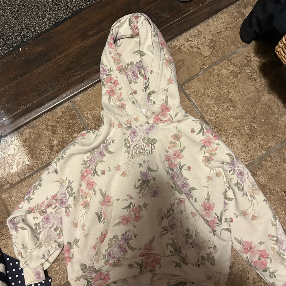 LoveShackFancy Floral Hoodie - Cream and Pink